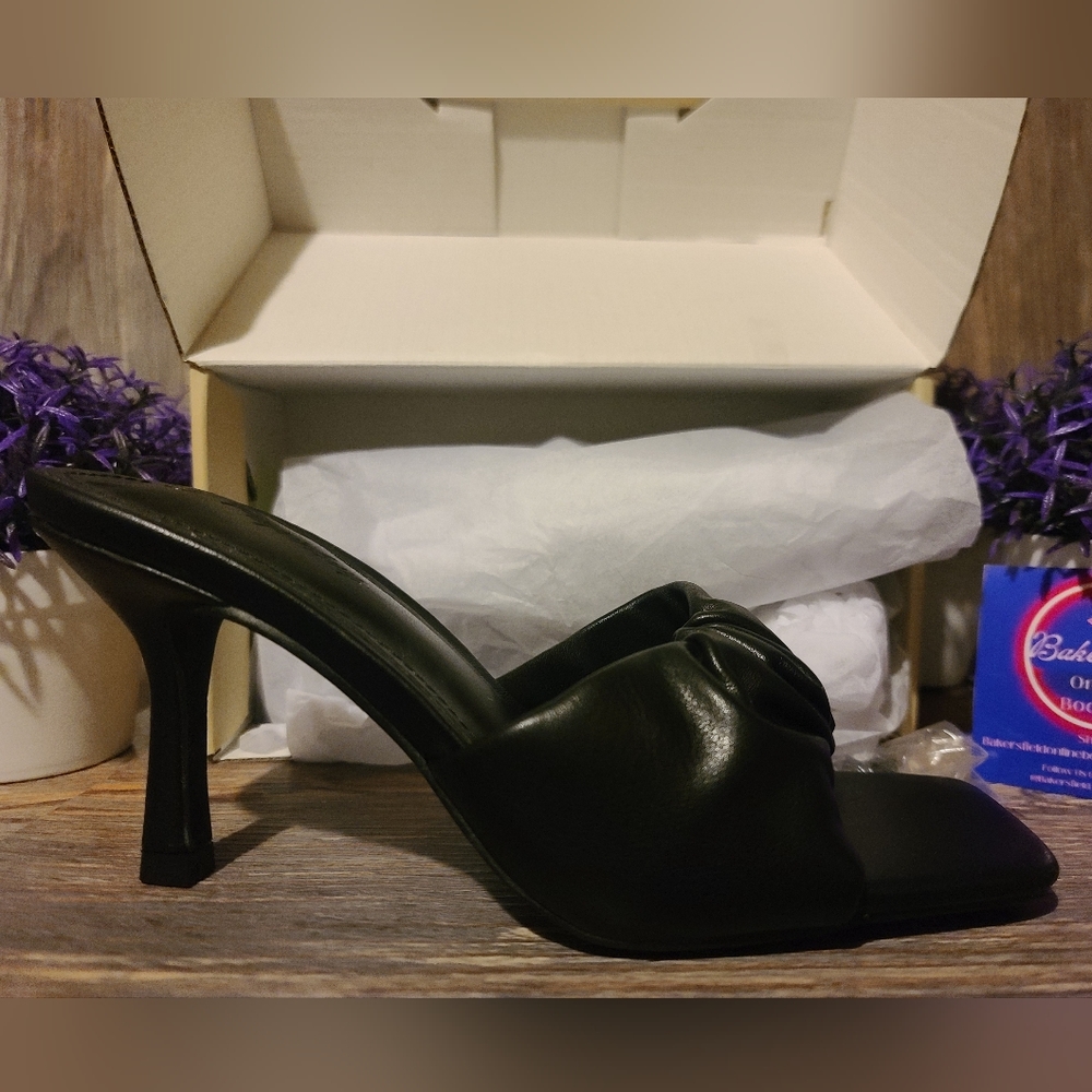 Ruched Squared Opened Toed High Heels Dress Pump Sandals Black size 6 - Picture 2 of 13